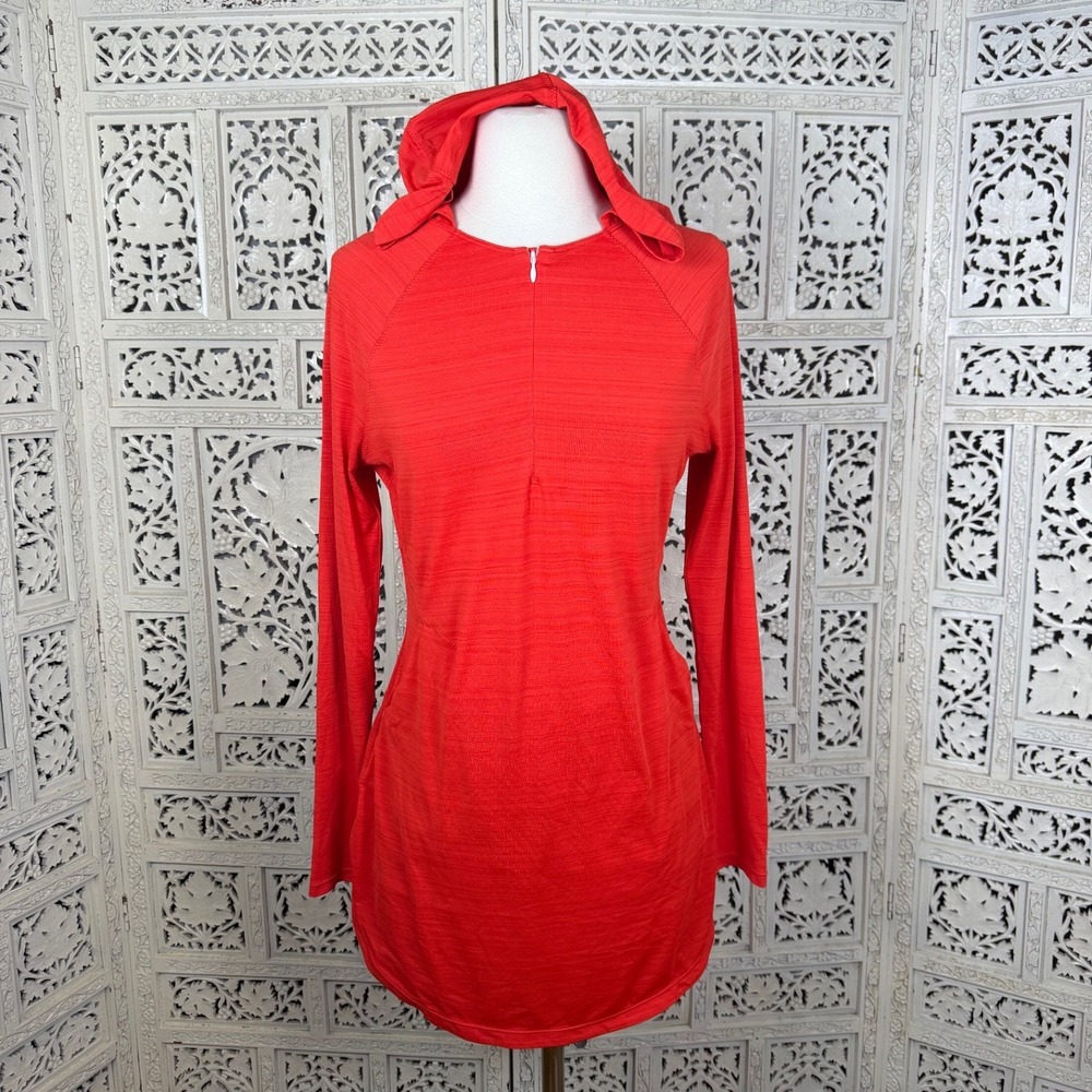 Athlete‎ Neon Orange Quarter Zip Hoodie Sz Womens XSmall Pockets Long Athletic